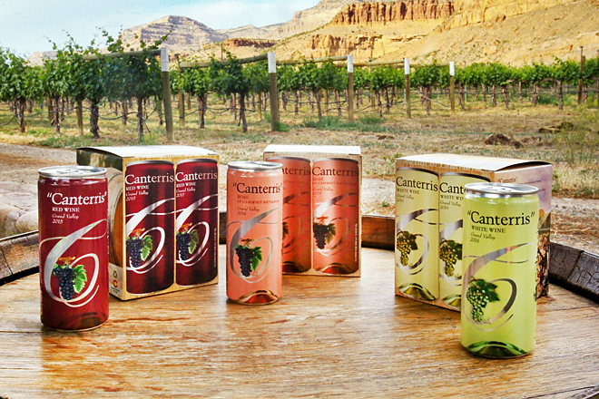 Gama de vino enlatado de la marca Canterris, elaborado en Colorado (EEUU)