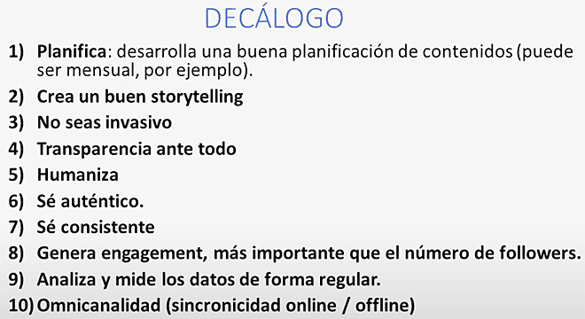 decalogo para contidos en redes sociais