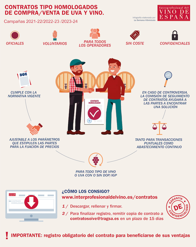 Infografía realizada por la Interprofesional del Vino de España sobre los nuevos contrato tipo homologados y las posibilidades que ofrecen.