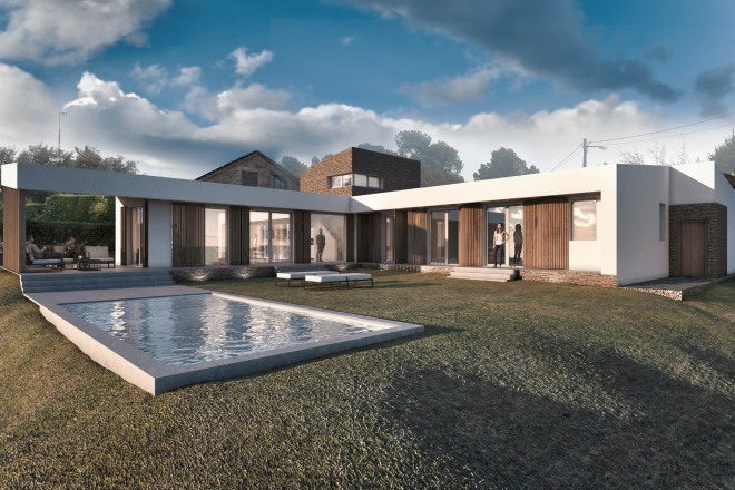 Renderización del proyecto de una vivienda pasiva de EDM Casas | Arquitectura: Marta Trigás