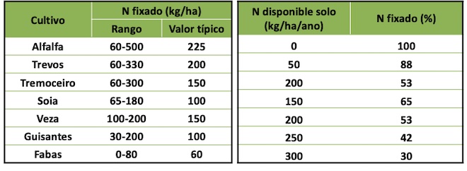 Nitrógeno fijado en el suelo y disponible en función de los cultivos empleados.
