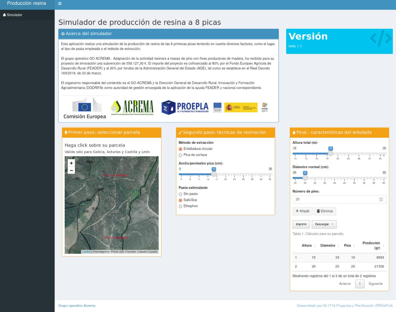 Simulador de produción de resina elaborado por PROePLA dentro do proxecto GO ACREMA.