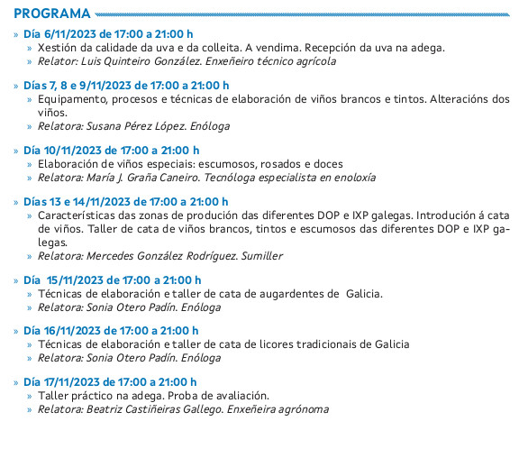 EVEGA CURSO ELABORACION VIÑOS E DERIVADOS EVEGA 2023