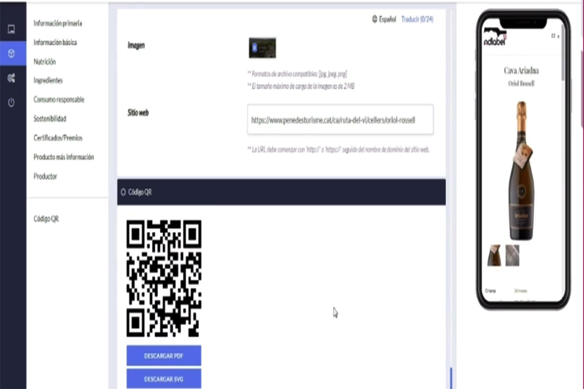 Xeración do código QR que se pode descargar en diferentes formatos