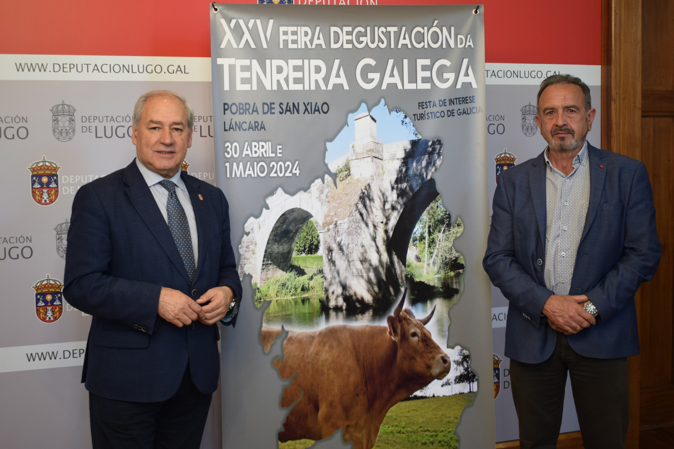 O presidente da Deputación de Lugo, José Tomé, á esquerda, e o alcalde de Láncara, Darío Piñeiro , na presentación da feira