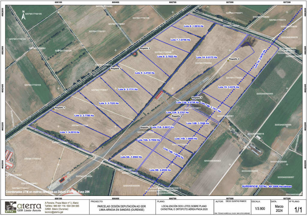Localización de los lotes sobre plano catastral y ortofoto aérea./ Fuente: Aterra.gal