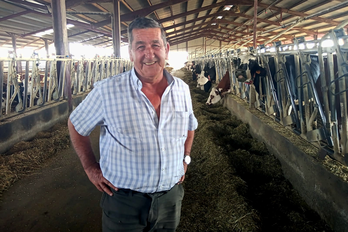 Jesús Díaz Muñoz, junto a las vacas de su explotación en Paradinas de San Juan