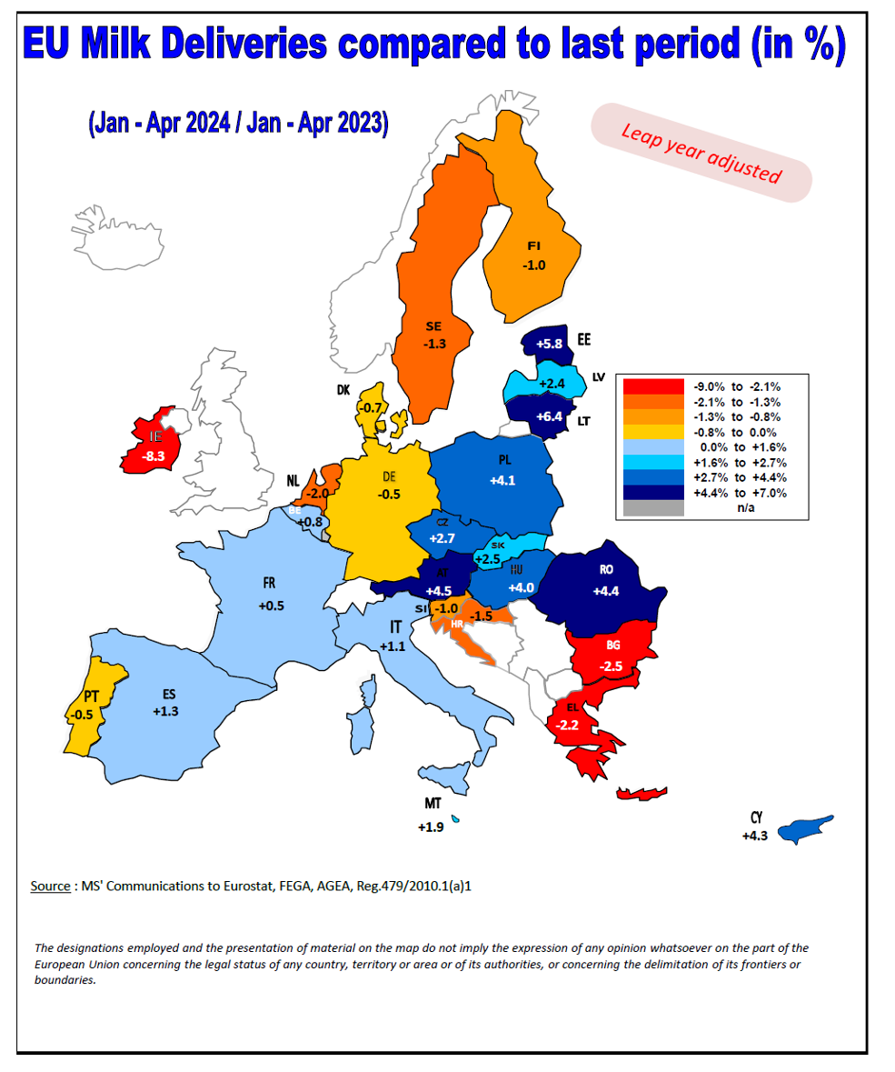 mapa entregas leche UE 2024 primer cuatrimestre 2